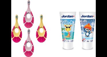 4x Jordan tandenborstel 0-2 jaar met 2x Jordan tandpasta