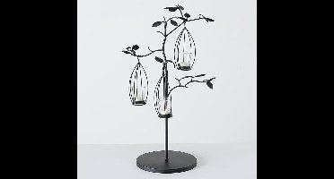 theelichthouder/ kaarsenhouder  boom / takken . Vogelhuisje Nathalie  68x30x37cm. Zwart metaal