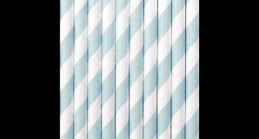 Partydeco Drinkrietjes - papier - 50x - wit/lichtblauw strepen - 19,5 cm - rietjes