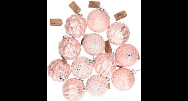 G. Wurm Kerstballen - roze - 12 stuks - glas - luxe - gedecoreerd