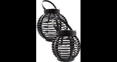 Solar tuinverlichting - Lantaarn 'Basket' - Small & Medium - Warm wit licht - Buitenlamp zonne-energie - Zwart