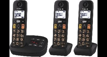 Panasonic KX-TGU133EXB, trio dect ,senioren telefoon, grote toetsen, 3 handsets, antwoordapparaat, zwart