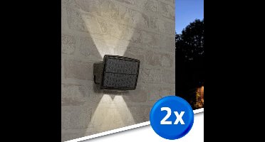 Solar wandlamp buiten 'Njord' - Set van 2 - Up down light - IP65 - Warm wit licht (2700K) - 50 lumen - Tuinverlichting op zonne-energie - 2 lichtstanden - Zwart