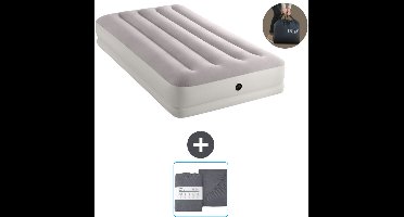 Intex Luchtbed - 1-Persoons - 99 x 191 x 30 cm - Grijs - Inclusief pomp en Hoeslaken
