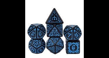 HOT Games dobbelstenen set druide zwart/blauw 7 delig dice.