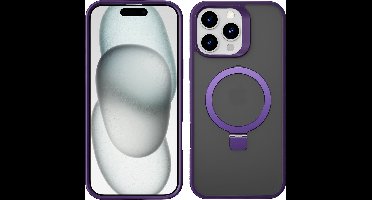 Hoesje Geschikt voor iPhone 15 Plus Magsafe hoesje Paars - Mat Transparant hard case - Magnetic Ring Houder hoesje