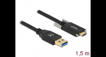 Delock SuperSpeed USB (USB 3.2 Gen 2) Cable Type-A male to USB Type-C™ male with screws on the sides 1.5 m