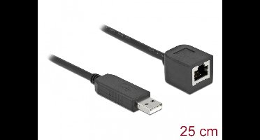 Delock Serial Connection Cable with FTDI chipset, USB 2.0 Type-A male to RS-232 RJ45 female 25 cm black