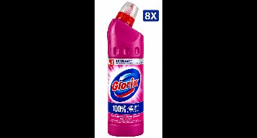 Glorix WC Powergel Pink Flower 750 ml - Set van 8 Flessen (6 L Totaal) - Toiletreiniger met Anti-Kalk Werking - Werkt ook Onder Water - Frisse Bloemengeur - Voordeelverpakking