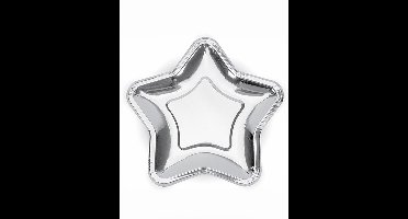 PARTYDECO - 6 kleine zilveren ster papieren bordjes 18 cm voor feest