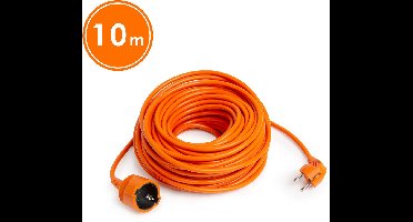 Verlengsnoer - 10 m - Oranje - Zwart Stopcontact - Schuko CEE 7/4 - Stekker CEE 7/7 - H05VV-F 3×1,5 mm² - 10/16 A - 250 V AC - IP20 - PVC Mantel - Geschikt voor Huis, Kantoor & Tuin [20504OR]