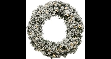 Groen/witte kerstkrans 50 cm Imperial met kunstsneeuw en led-lichtjes - Kerstkransen kerstversieringen/kerstdecoraties