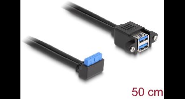 Delock Cable USB 5 Gbps pin header female 90° angled to 2 x USB 5 Gbps Type-A female for built-in 50 cm