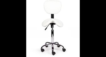 Ergonomische Zadelkruk Wit met Rugleuning – Verstelbare Zadelstoel met Wielen – Comfortabele Werkkruk voor Salon, Kappers & Thuis - Zithoogte 50-68cm