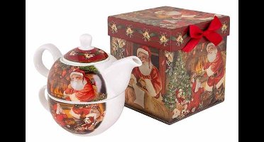 Giftbox Tea For One Santa Rood Groen 14x 14xh15cm Vierkant Porselein