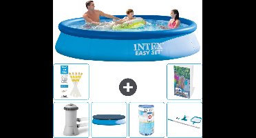 Intex Rond Opblaasbaar Easy Set Zwembad - 366 x 76 cm - Blauw - Inclusief Pomp - Afdekzeil - Filter - Schoonmaakset - 7-delig