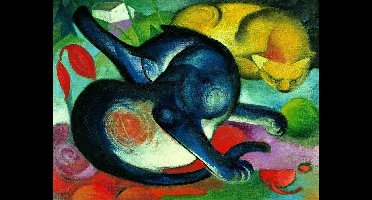 Kunstdruk Franz Marc - Zwei Katzen blau und gelb 80x60cm