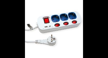 ROLINE 3-voudige stekkerdoos met schakelaar, USB oplader A+C, 3 m
