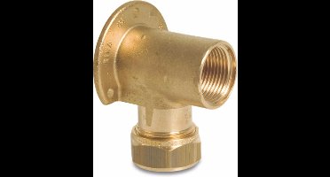 Bonfix Muurplaat 90° messing 15 mm x 1/2" knel x binnendraad KIWA/GASTEC