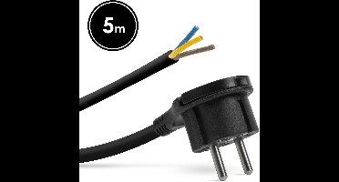 Haakse Stekker Met 5 Meter Kabel Zwart – Montagebare Netstekker Met Trek lip – Losse Stekker Met Aarde 230V 16A – H05VV-F 3G 1,5 Mm² Voedingskabel Voor Binnengebruik [05942C]