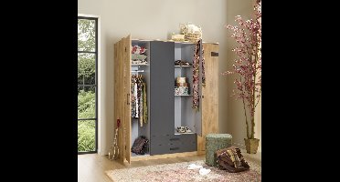 Kledingkast Stratum 180x199x55 cm (BxHxD) - Draaideur - 4 legplanken & 2 roedes - Slaapkamer - Industrieel