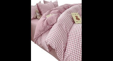 3-Delige Dekbedovertrekset — Gestreepte Ruit - Roze - 220x240cm