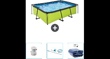 EXIT Rechthoekig Lime Frame Zwembad - 220 x 150 x 65 cm - Inclusief Pomp - Schoonmaakset - Solarzeil - Nu extra voordelig