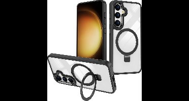 Hoesje Geschikt voor Samsung Galaxy S24 hoesje Zwart - kickstand Draaibare Ring Houder - Geschikt voor Magsafe