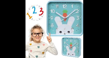 Konijn Wandklok, Vierkante Analoge Klok voor Kinderen 20,2x20,2 cm