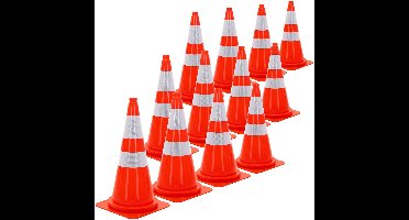 ECD Germany | Set van 12 grote pylonen met 2 reflecterende strepen, 75 cm, van PE, oranje, verkeerskegels, geleidingskegels, waarschuwingskegels, afzettingkegels, verkeershoedjes