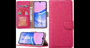 Hoesje geschikt voor Samsung Galaxy A15 bookcase met pasjeshouder - Roze