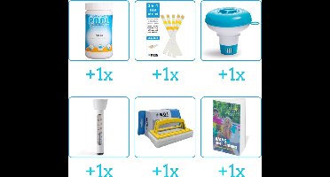 Zwembad Onderhoudspakket - Onderhoud Zwembad - bevat Chloor - Testrips - Chloordrijver - Thermometer - Scrubborstel en Zwembadgids (6-delig)