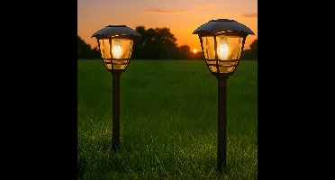 Solar tuinverlichting pad 'Prickle' - Set van 2 - Buitenlamp - Tuinverlichting op zonne-energie - Zwart