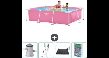 Intex Rechthoekig Frame Zwembad - 220 x 150 x 60 cm - Roze - Inclusief Zwembadfilterpomp - Ladder - Solar Mat - Zwembadgids