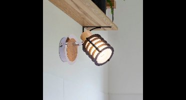 Wandlamp wandlamp wandspot houtlamp wandspot, spot beweegbaar, landhuis metaal hout glas gesatineerd, E14 fitting, LxBxH 14,7x10x12cm