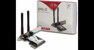 Inter-Tech DMG-32 | Interne WLAN-adapter | PCIe x1 | Wi-Fi 5 (802.11ac) | Dual-band 2,4 & 5 GHz | 650 Mbps | 2x 2dBi antennes
