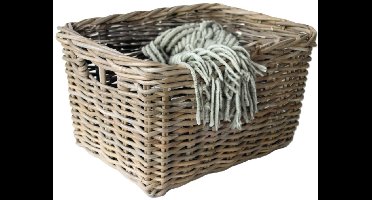 Van der Leeden Opbergmand - bruin - 43 x 32 x 30 cm - rotan - gevlochten riet - mand - opbergen