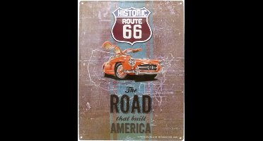 Wandbord - Historic Route 66 The Road That Built America – Rode Auto