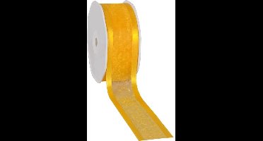 Satin edge Organzalint Geel – 38 mm × 25 m – Organza