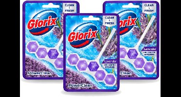 3 x Glorix - Toiletblok - Power Clean Lavendel - Frisse Geur - 1 blok - Voordeelverpakking - 3 stuks