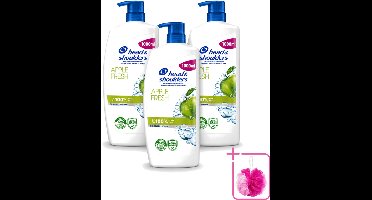 3 x Head & Shoulders - Anti-Roos Shampoo - Apple Fresh - Pompflacon - 1000 ml - Bulkverpakking - Roosvrij haar - Douchemop - Anti-roos shampoo