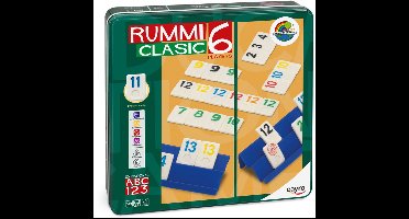 Cayro RummiClasic 6 Spelers - Klassiek Nummerspel in Metalen Doos - 159 Fiches met 6 Atrils en Stoffen Tas - Duurzame Verpakking Zonder Plastic - Vanaf 8 Jaar - Cayro Collection