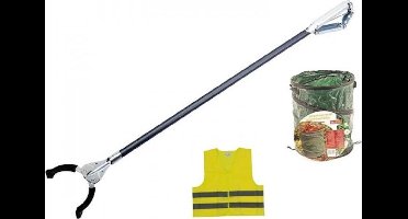 Grijpset Flora afvalgrijper 105 cm met kunststof bekken inclusief veiligheidsvest en afvalzak.