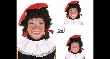 3x Staartjes pruik Piet met verstelbare kap zwart