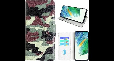 Hoesje geschikt voor Samsung Galaxy S21 FE Bookcase met camouflage print