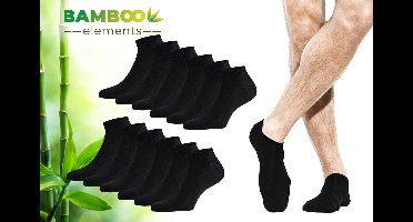 Bamboo Elements - Sneakersokken 12-Paar - Zwart - 43-46 - Bamboe Sokken – Sneakersokken Heren – Sneakersokken Dames - Sneaker Sokken
