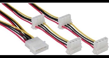 InLine Molex 4p mannelijk naar 4x Molex 4p vrouwelijk - 0,60 meter