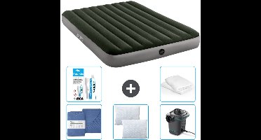 Intex Luchtbed - 2-Persoons - 152 x 203 x 25 cm - Groen - Inclusief Hoeslaken - Kussen - Pomp - Reparatieset en Kussenbeschermer