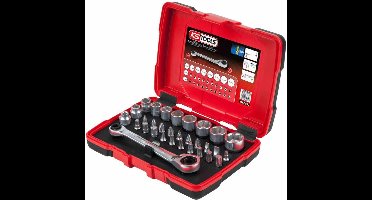 KS TOOLS 1/4" + 11 mm Doorsteekratel- en bitset 31-delig - 918.3050