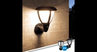 Solar wandlamp buiten 'Daisy' - Set van 2 stuks - Met bewegingssensor - 95 lumen - Warm wit licht (2700K) - IP44 - Tuinverlichting op zonne-energie geschikt voor schutting